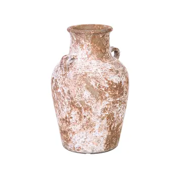 12" Terracotta and White Abstract Amphora Ceramic Table Vase