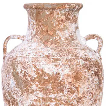 12" Terracotta and White Abstract Amphora Ceramic Table Vase