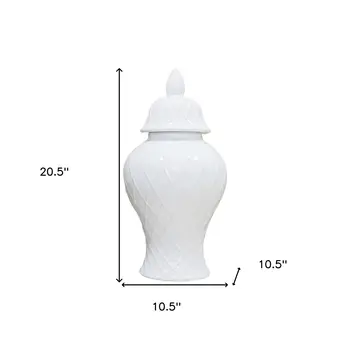 21" White Geometric Urn Ceramic Ginger Jar