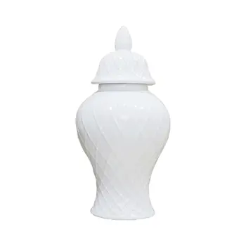 21" White Geometric Urn Ceramic Ginger Jar