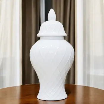 21" White Geometric Urn Ceramic Ginger Jar