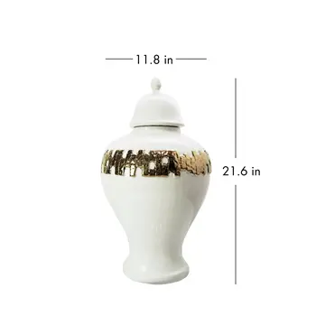 22" White and Gold Abstract Urn Ceramic Ginger Jar