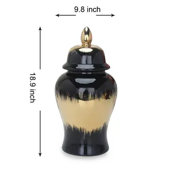 19" Black and Gold Color Block Urn Ceramic Ginger Jar