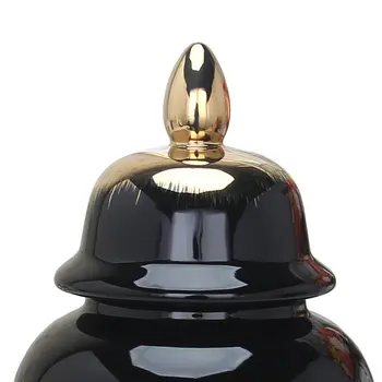 19" Black and Gold Color Block Urn Ceramic Ginger Jar