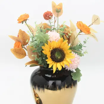19" Black and Gold Color Block Urn Ceramic Ginger Jar