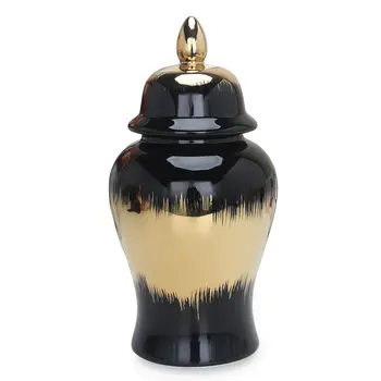 19" Black and Gold Color Block Urn Ceramic Ginger Jar
