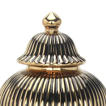 17" Black and Gold Striped Urn Ceramic Ginger Jar