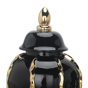 19" Black and Gold Striped Urn Ceramic Ginger Jar