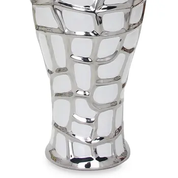 16" White and Silver Abstract Urn Ceramic Ginger Jar