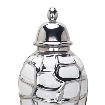 20" White And Silver White Abstract Geo Urn Ceramic Ginger Jar
