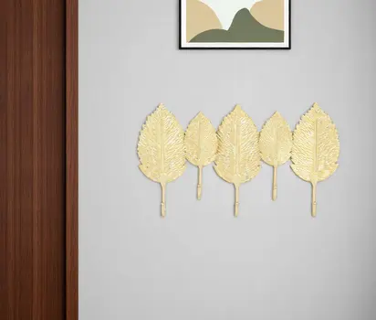 18" Golden Aluminum Leaf Five Hook Wall Mount Coat Rack