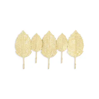 18" Golden Aluminum Leaf Five Hook Wall Mount Coat Rack