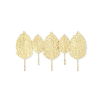 18" Golden Aluminum Leaf Five Hook Wall Mount Coat Rack