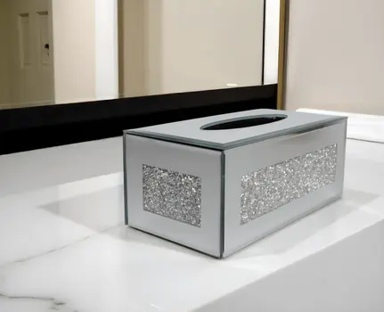 Silver Mirrored Glass Bling Tissue Box Cover