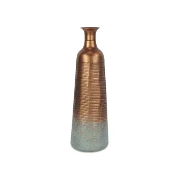 24" Copper And Teal Abstract Tapered Metal Table Vase