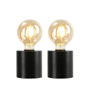 Set of Two 7" Black Metal Lantern Bedside Lamp LED With Clear Novelty Shade
