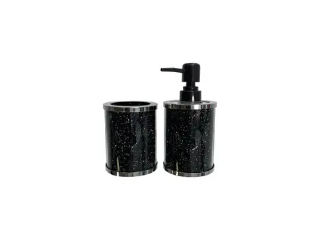 Two Piece Black Glass Bling Bathroom Accessory Set