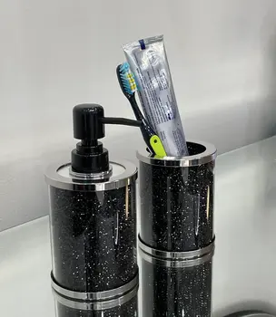 Two Piece Black Glass Bling Bathroom Accessory Set