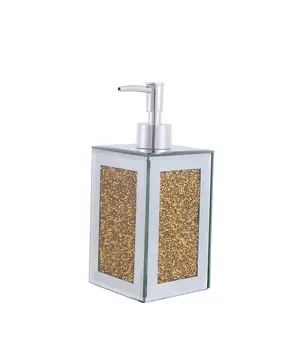 Two Piece Gold And Mirrored Glass Bling Bathroom Accessory Set
