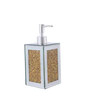Two Piece Gold And Mirrored Glass Bling Bathroom Accessory Set