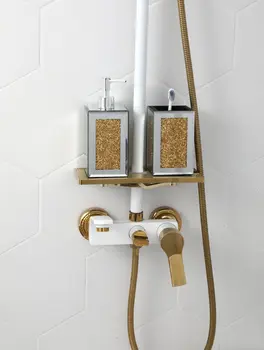 Two Piece Gold And Mirrored Glass Bling Bathroom Accessory Set