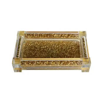 Three Piece Clear and Gold Mirrored Glass Bling Bathroom Accessory Set