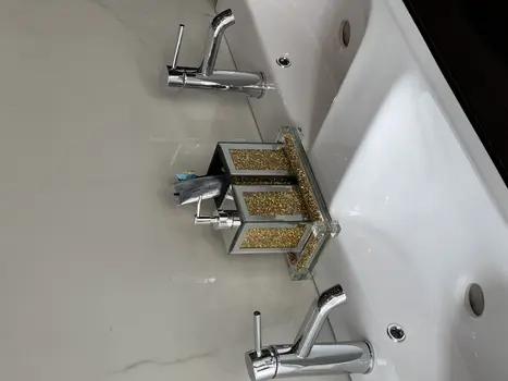Three Piece Clear and Gold Mirrored Glass Bling Bathroom Accessory Set