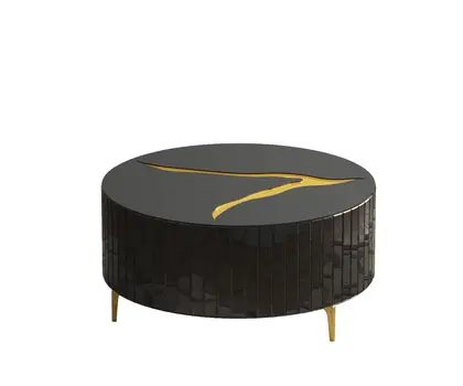 40" Black and Gold Mirrored Glass Round Coffee Table