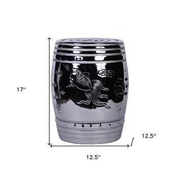 17" Silver Chrome Plated Ceramic Round Drum End Table