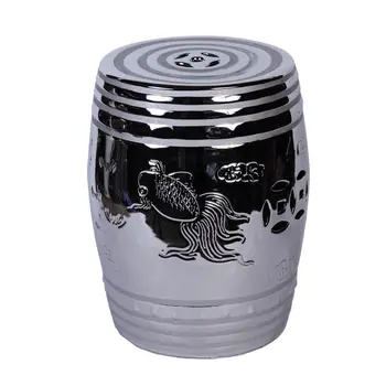 17" Silver Chrome Plated Ceramic Round Drum End Table