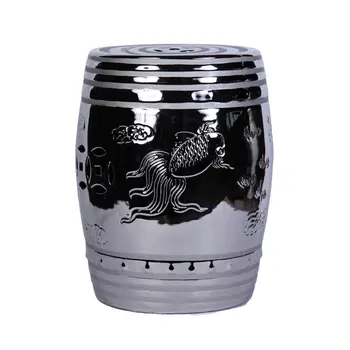 17" Silver Chrome Plated Ceramic Round Drum End Table