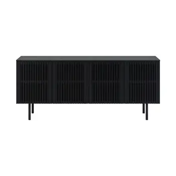 Six Piece Black Round Dining Set with Four Chairs and Sideboard