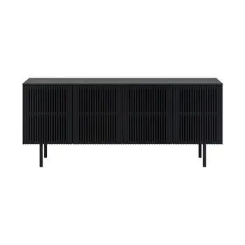Six Piece Black Round Dining Set with Four Chairs and Sideboard