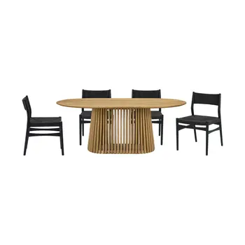 Five Piece Oak Oval Dining Set with Four Chairs