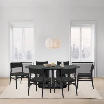Seven Piece Black Oval Dining Set with Six Chairs