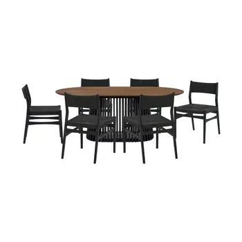 Seven Piece Brown and Black Oval Dining Set with Six Chairs