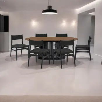 Seven Piece Brown and Black Oval Dining Set with Six Chairs