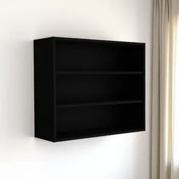 36" Black Wood Three Tier Wall Mounted Floating Shelf