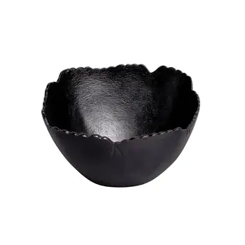 8" Black Aluminum Scalloped Edge Round Serving Bowl