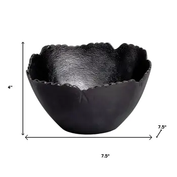 8" Black Aluminum Scalloped Edge Round Serving Bowl