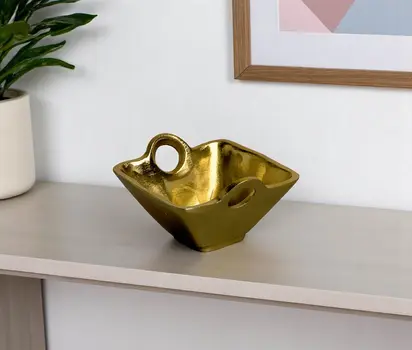 5" Gold Aluminum Square Candy or Nut Bowl With Handles
