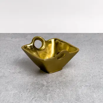5" Gold Aluminum Square Candy or Nut Bowl With Handles