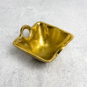 5" Gold Aluminum Square Candy or Nut Bowl With Handles