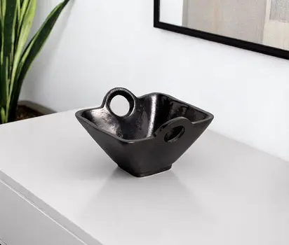 5" Black Aluminum Square Candy or Nut Bowl With Handles