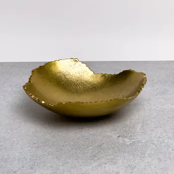 9" Gold Aluminum Torn Edge Organic Shaped Serving Bowl