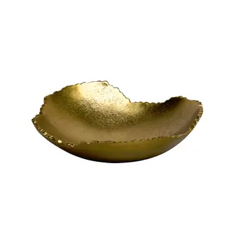 9" Gold Aluminum Torn Edge Organic Shaped Serving Bowl