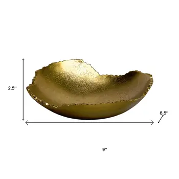 9" Gold Aluminum Torn Edge Organic Shaped Serving Bowl