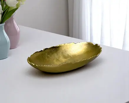7" Gold Aluminum Torn Edge Oval Serving Bowl