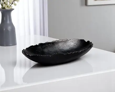 7" Black Aluminum Torn Edge Oval Serving Bowl