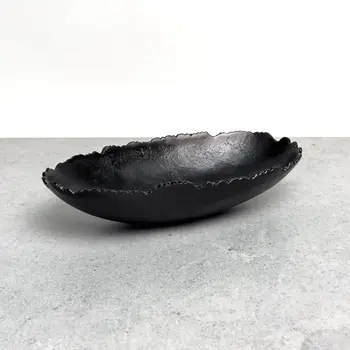 7" Black Aluminum Torn Edge Oval Serving Bowl